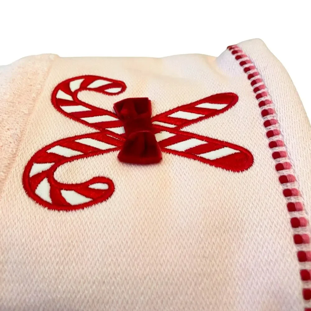 Set of 2 Pink Christmas Hand Towels Peppermint Candy Cane Bow 100% Cotton NEW